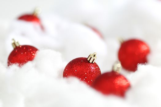 red christmas balls on white