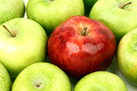 red and green apples macro close up