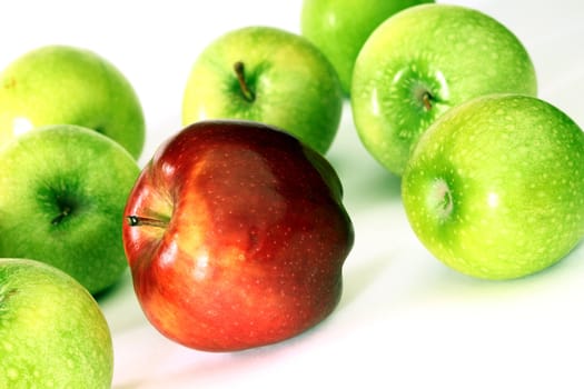 red and green apples macro close up