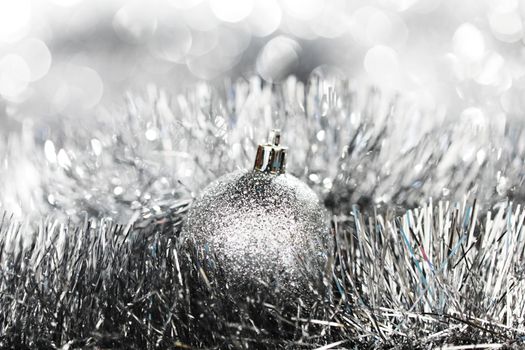 silver christmas ball on christmas background