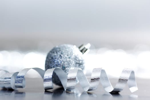 silver christmas ball macro close up