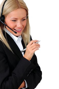  business woman speak with headset