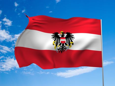 Flag of the Republic of Austria waving in the wind against a blue sky