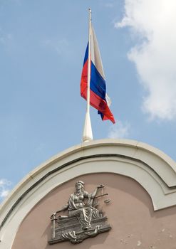 Themis. A sculpture of the goddess - a symbol of justice on a facade of the Russian court. 