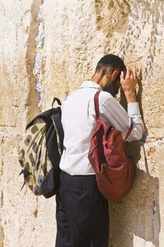 September 2008 Jerusalem Israel - Orthodox jew in the western wall  in the Old City of Jerusalem 