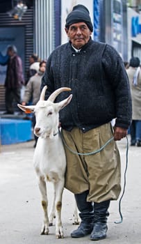  September 2008 Montevideo Uruguay - Uruguayan farmer with his goat