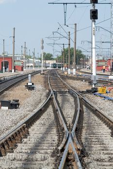 Summer. The railway. Rails converge at perspective.