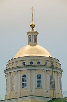cupolas of orthodox temple with sky at background