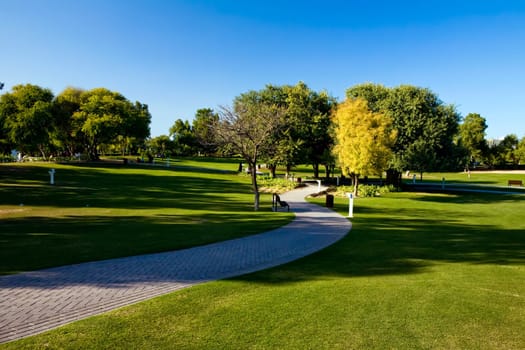 View of beautiful park in Dubai, UAE