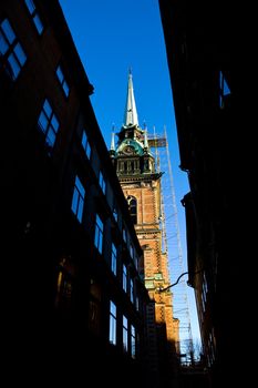 Beautiful view of church Tyska kyrkan in old Stockholm