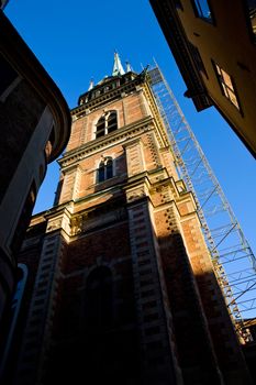 Beautiful view of church Tyska kyrkan in old Stockholm 