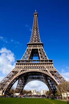 Classical beautiful view of The Eiffel Tower in Paris on a sunny day