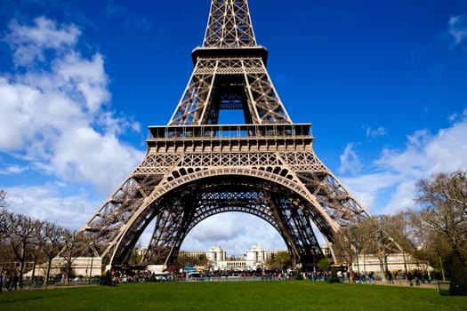 Beautiful view of The Eiffel Tower in Paris on a sunny day