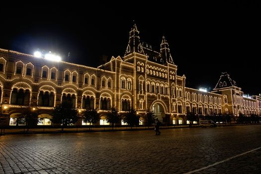 Red Square in Moscow. Night. Modern illumination of an ancient building.