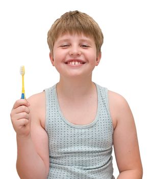 boy with tooth-brush on a white background