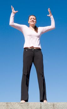 beautiful woman with sky at background
