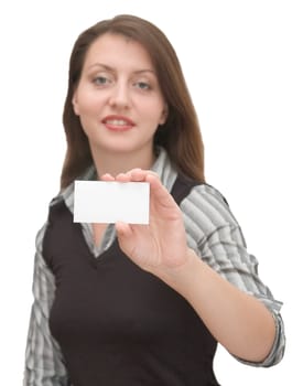 business woman with the card for an inscription