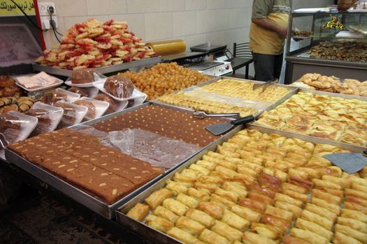 Tasty arab sweets in Jerusalem market, Israel