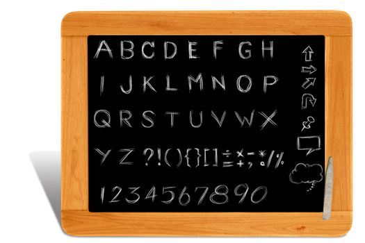 Hand writing alphabet on wooden black board frame