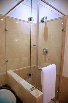 Clean and luxury bathroom in a five star hotel in Budapest