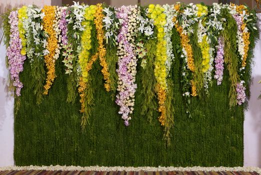 flowers backdrop decorate for wedding ceremony