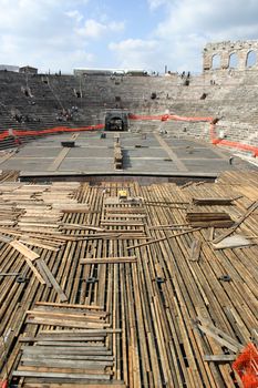 Temporary wood floor in the arena of Verona - Italy