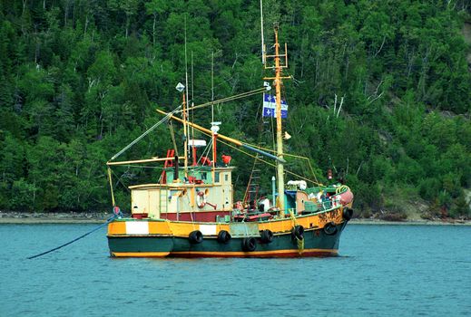 Old fishing boat anchored near Tadousac - Canada