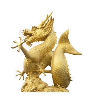 Golden dragon statue in white background