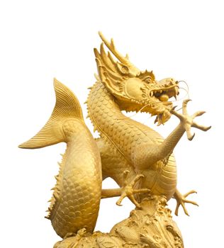 Golden dragon statue in white background