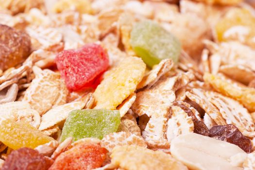 Macro view of a healthy dry food muesli