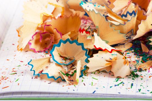 Macro view of colorful pencil peels