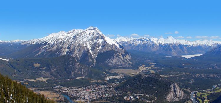 Banff Town view panorama from Sulphur Mountain 