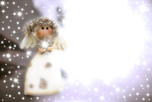 Christmas angel starry background with copy space