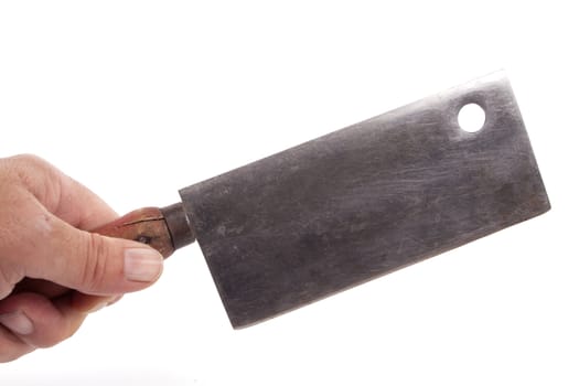 Cleaver knife  in hand over white