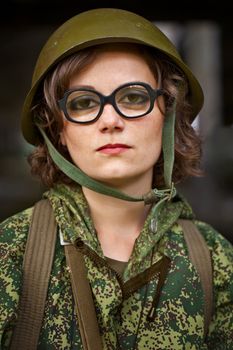 Comic portrait of a woman in military uniform