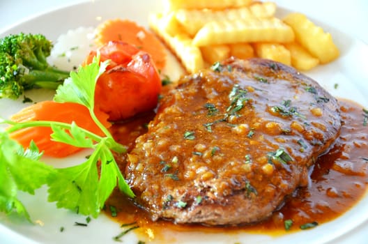 Sirloin beef steak with chips 