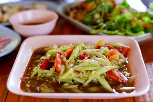 spicy cucumber salad with  fermented fish , Thai food 