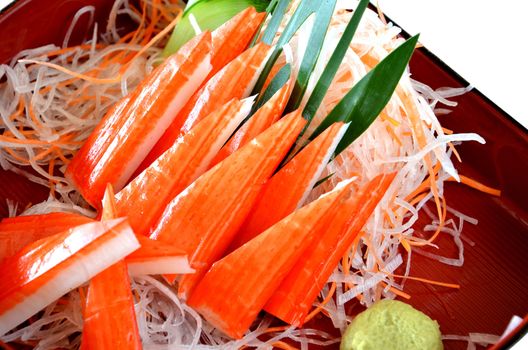 Crabmeat sticks with fresh vegetables