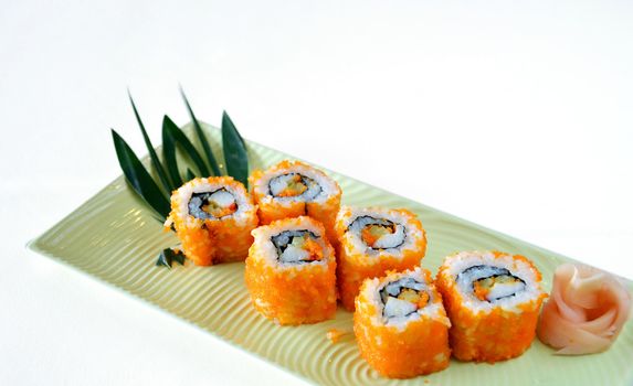egg imitation crabmeat cucumber tuna and salmon roll sushi