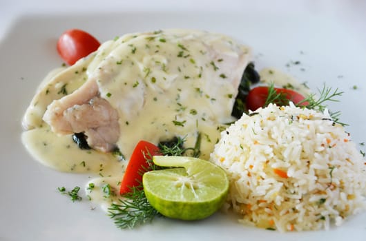steak  from fish with creamy sauce 