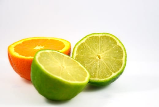 a half  orange and a half  green lemon