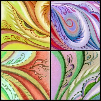 Set abstract artistic backgrounds. Picture, pastel, hand-draw on paper