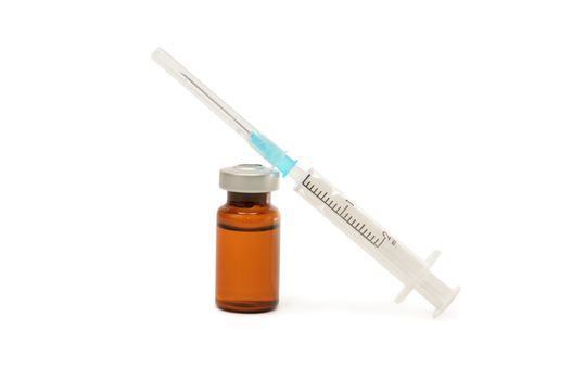 ampoule and syringe isolated on a white                                    