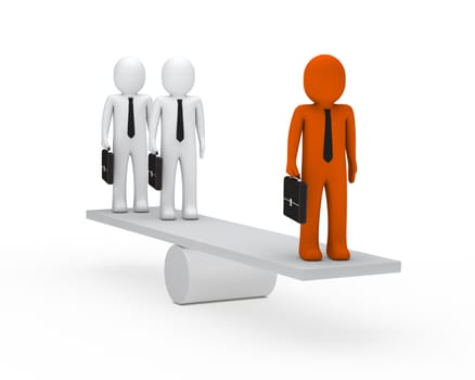 3d business men briefcase orange balance seesaw