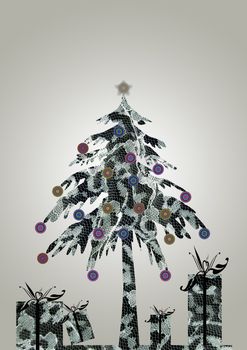 Christmas card with tree and gifts