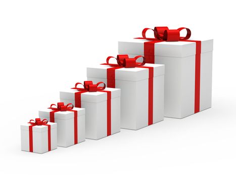 3d christmas gift box white red ribbon
