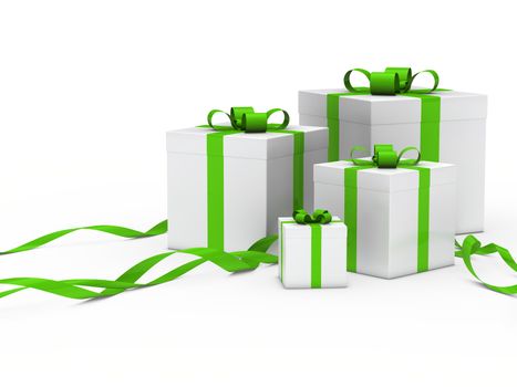 3d gift box white with green ribbon