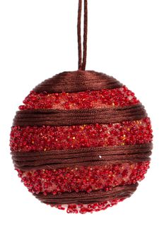 Big red Christmas ball decoration isolated on white background.