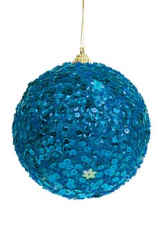 Big blue Christmas ball decoration isolated on white background.