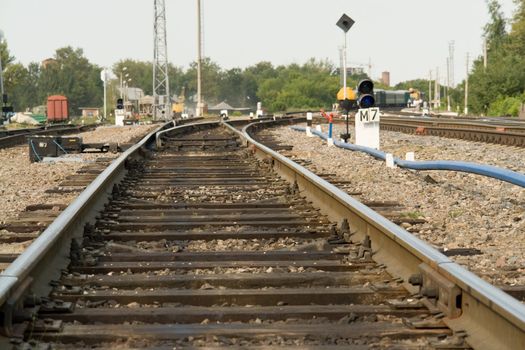 Summer. The railway. Rails converge at perspective.